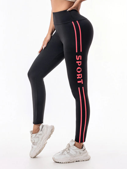 Pantalones de yoga de cintura alta con efecto push-up para mujer, pantalones deportivos para correr, entrenar y hacer fitness, leggings deportivas con estampado de letras.