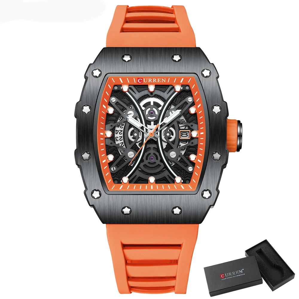 Reloj CURREN 3D para hombre, de cuarzo, de acero inoxidable, resistente al agua, creativo, con correa de silicona, reloj de pulsera