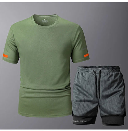 Conjunto deportivo de 2 piezas para hombre, de secado rápido, para correr, entrenamiento, gimnasio y fitness.