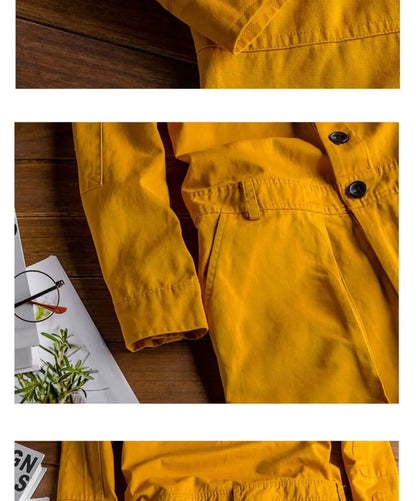 Spring Overalls Men's Jumpsuit Loose Long Sleeve Cotton Cargo Pants Black Yellow Workwear Trousers Working Uniform Rompers