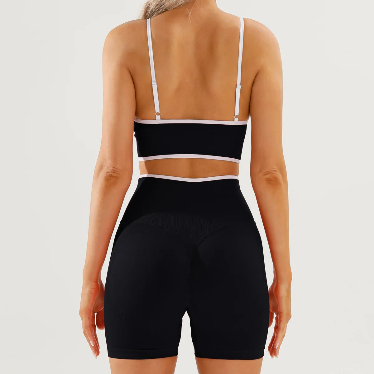 Traje deportivo color block para mujer, ajustado y sin espalda, ideal para yoga, secado rápido, correr al aire libre y hacer ejercicio.