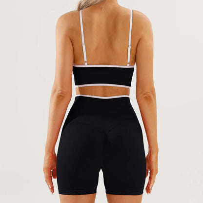 Traje deportivo color block para mujer, ajustado y sin espalda, ideal para yoga, secado rápido, correr al aire libre y hacer ejercicio.