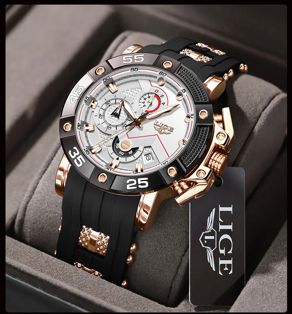 Relojes LIGE para hombre, marca superior, lujo, esfera grande, silicona, militar, deportivo, impermeable, cuarzo, para hombre, Relogio Masculino.