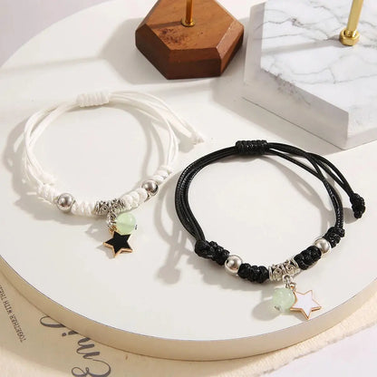 Pulsera de pareja de 2 piezas con cuentas luminosas de moda para mujeres y hombres, con dije de gato, flor, corazón, luna, amor, pulsera a juego para amigos, joyería