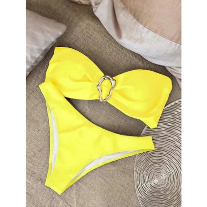 Conjuntos de bikini sin tirantes para mujer, traje de baño de dos piezas con efecto push up, bañadores sexys de color liso, ropa de playa sin espalda para mujer