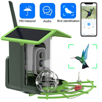 Cámara para comedero de pájaros 4MP 2K HD, captura de vídeo de aves, WiFi, alimentación solar, batería con panel solar, alertas instantáneas, observación de aves