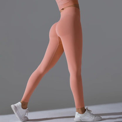 Leggings deportivos de yoga para mujer, sin costuras, cintura alta, elásticos, color sólido, para gimnasio, correr, secado rápido, realce y efecto moldeador.