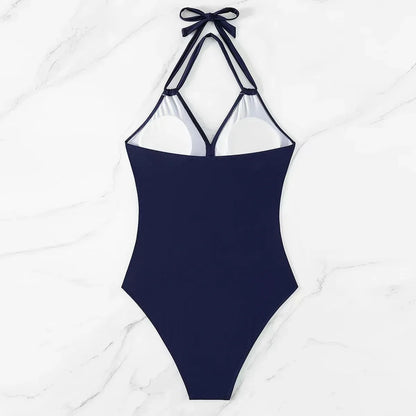 2024 Women One Pieces Solid Swimsuits Sexy Swimwear Bathing Suits Rib Mesh V-neck Swimsuit Bathing Suit Beach Pool Bather