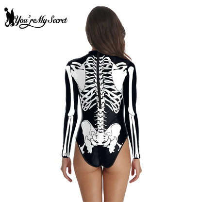 [You're My Secret] Halloween Costume Cosplay Skeleton Print Zenti Bodysuits Carnival Party Jumpsuit Outfit Women Day of The Dead