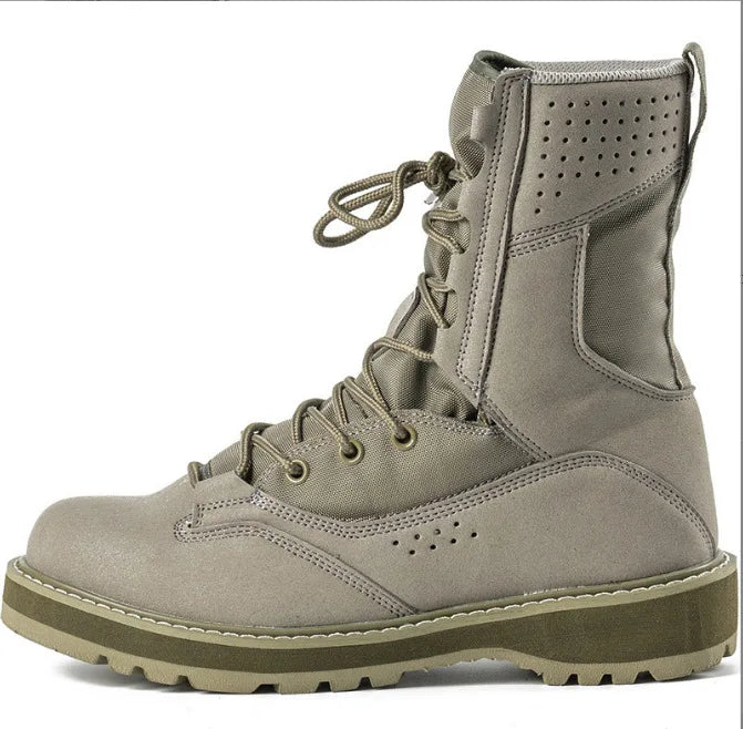 Botas altas de trabajo para hombre, color arena, negro, verde militar, para senderismo, entrenamiento y actividades al aire libre. Tallas 38 a 46.