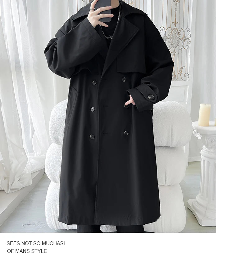 Gabardina de hombre, corte ajustado, cruzada, con cinturón, cortavientos, solapa, chaqueta larga, informal, impermeable, tallas M-5XL