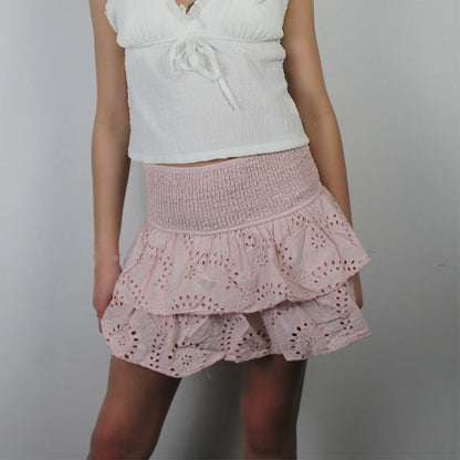 Minifaldas plisadas con capas y volantes estilo Y2K para mujer, estilo bohemio playero, estilo kawaii, con fruncido en forma de A, para adolescentes