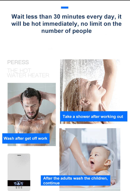 Calentador de agua eléctrico instantáneo sin tanque para ducha, baño y bañera, 220 V, 7000 W, con control automático de temperatura, para uso doméstico y hotelero.