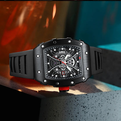 Reloj CURREN 3D para hombre, de cuarzo, de acero inoxidable, resistente al agua, creativo, con correa de silicona, reloj de pulsera