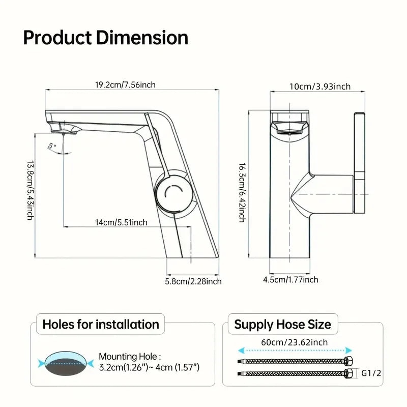 Grifo de baño moderno con pantalla digital de temperatura: interfaz táctil, sin pilas, interruptor Celsius/Fahrenheit.