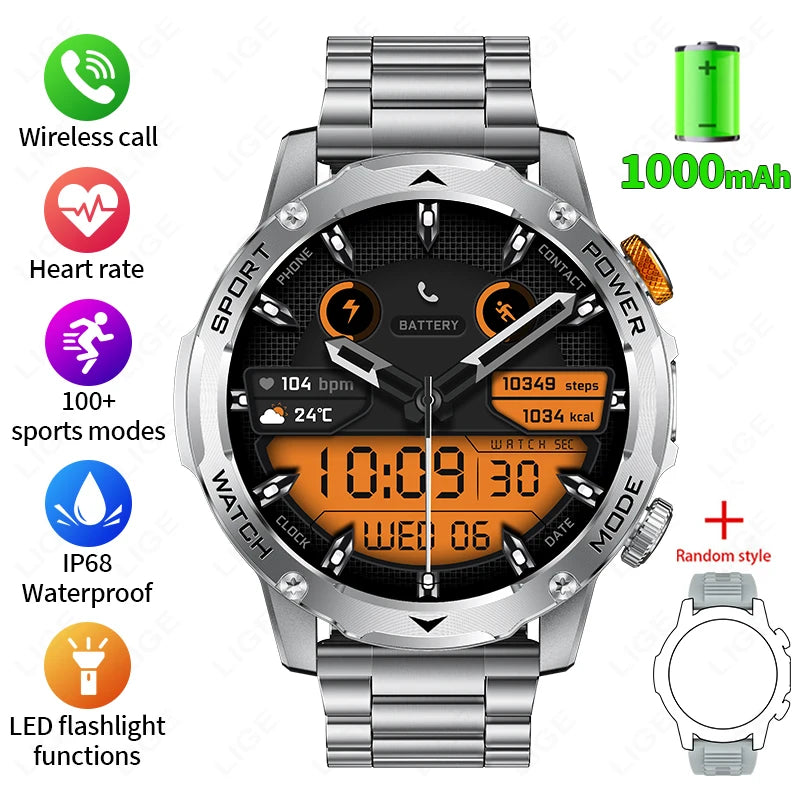 Reloj inteligente para hombre, nuevo, con batería de 1000 mAh, pantalla AMOLED HD de 1,7 pulgadas, control del ritmo cardíaco, linterna, llamadas Bluetooth, reloj inteligente de salud para hombre.