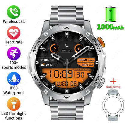 Reloj inteligente para hombre, nuevo, con batería de 1000 mAh, pantalla AMOLED HD de 1,7 pulgadas, control del ritmo cardíaco, linterna, llamadas Bluetooth, reloj inteligente de salud para hombre.