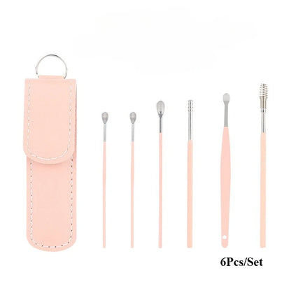 Kit de limpieza de oídos de 6 piezas, removedor de cerumen, cureta, cuchara, herramienta de extracción para bebés y adultos.