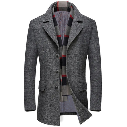 Abrigo de lana grueso con cuello tipo bufanda para hombre, ideal para otoño/invierno. Chaqueta de lana de alta calidad, estilo moderno y corte medio.