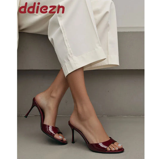 Sandalias de tacón para mujer, zapatillas de verano y primavera, con punta redonda y tacón fino