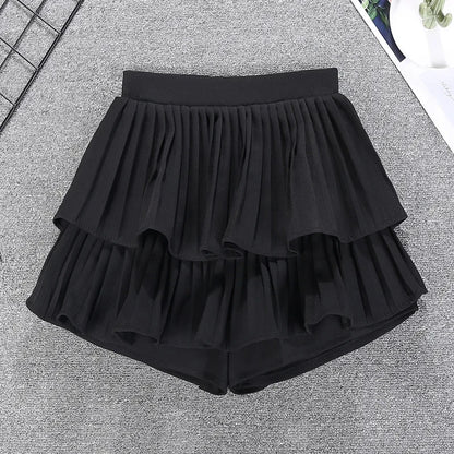 Minifalda con volantes escalonados, cintura alta, capas sueltas, falda corta de gasa, verano primavera, para mujer, atuendo suave de chica hada
