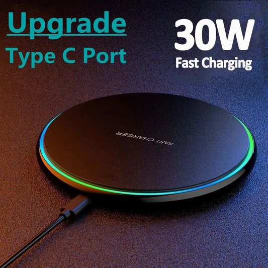Cargador inalámbrico de 30 W para iPhone 15, 14, 13, 12, X Pro Max, base de carga rápida por inducción para Samsung S23, S22, Xiaomi y Huawei