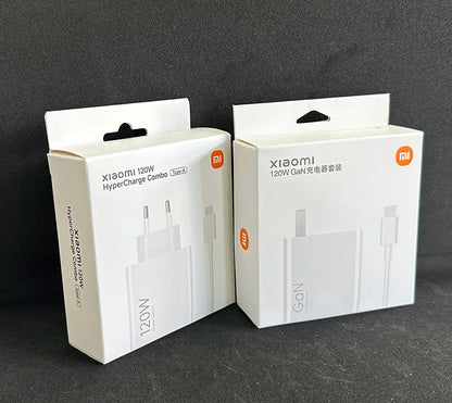 Cargador original Xiaomi de 120 W con conector tipo C y carga rápida GaN. Compatible con Xiaomi Mi 17, 14 Pro, 13t, Poco F7 Ultra, F4 GT y Redmi Note 13 Pro+.