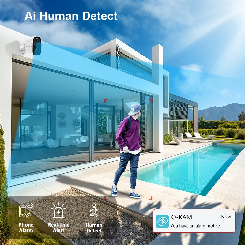 Cámaras de seguridad solares Vstarcam 2K inalámbricas para exteriores con batería, alarma de movimiento PIR, almacenamiento en la nube y audio bidireccional.