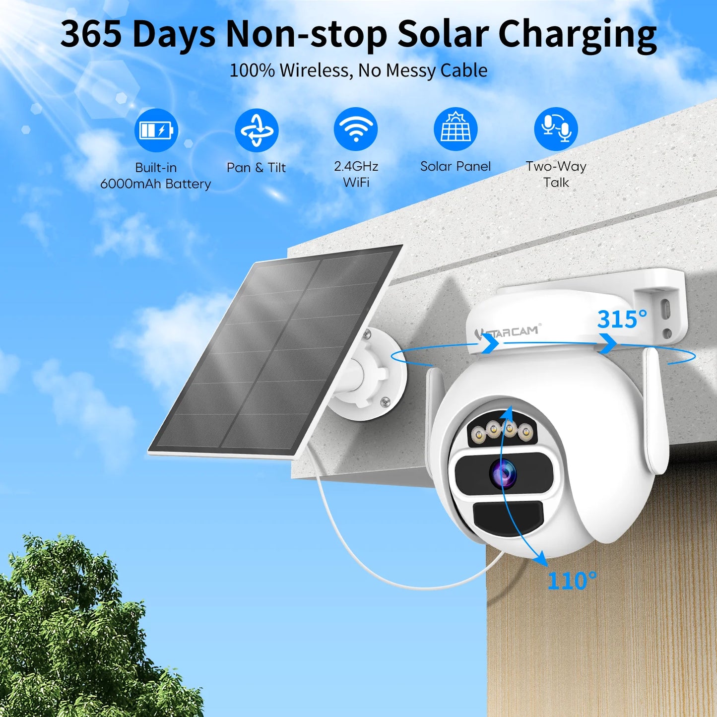 Cámaras de seguridad solares Vstarcam 2K 3MP inalámbricas para exteriores con alimentación por batería, resistentes al agua IP66, detección humana PIR, audio bidireccional