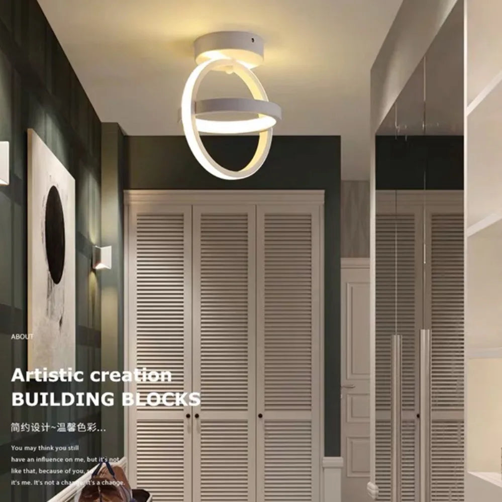 Lámpara de techo LED moderna de 2 anillos con diseño creativo. Ideal para interiores: pasillo, balcón, oficina.