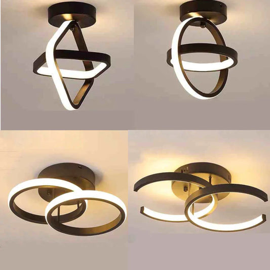 Lámpara de techo LED moderna de 2 anillos con diseño creativo. Ideal para interiores: pasillo, balcón, oficina.