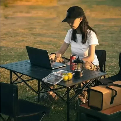 Mesa plegable para acampar al aire libre, mesas de picnic al aire libre, almacenamiento portátil, organizador portátil y liviano, escritorios plegables, mesa enrollable tipo huevo