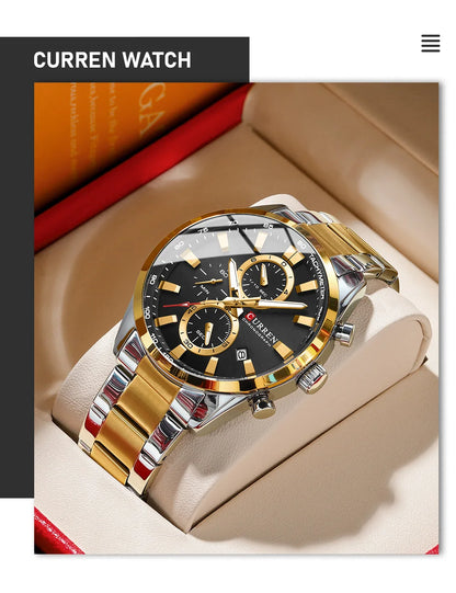 Reloj deportivo CURREN de cuarzo con cronógrafo para hombre - Pulsera de acero inoxidable y esfera multifuncional
