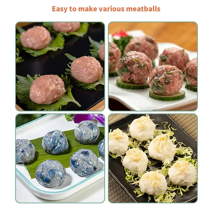 Molde de acero inoxidable para hacer albóndigas, ideal para preparar fácilmente albóndigas caseras, ensaladas y sándwiches, perfecto para cocinar en familia.
