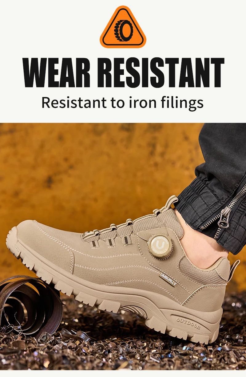 Calzado de seguridad para hombre con diseño de botones, puntera de acero, resistente a la compresión y suela antideslizante para trabajo en exteriores y talleres.