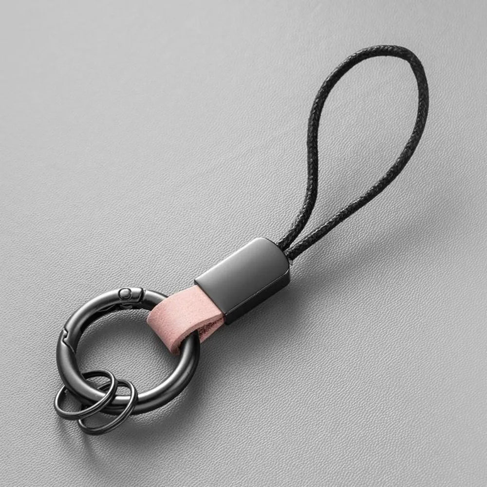 Llaveros de cuero genuino para hombres y mujeres, llavero de coche con cordón de algodón, llavero de metal, regalo, llavero moderno.