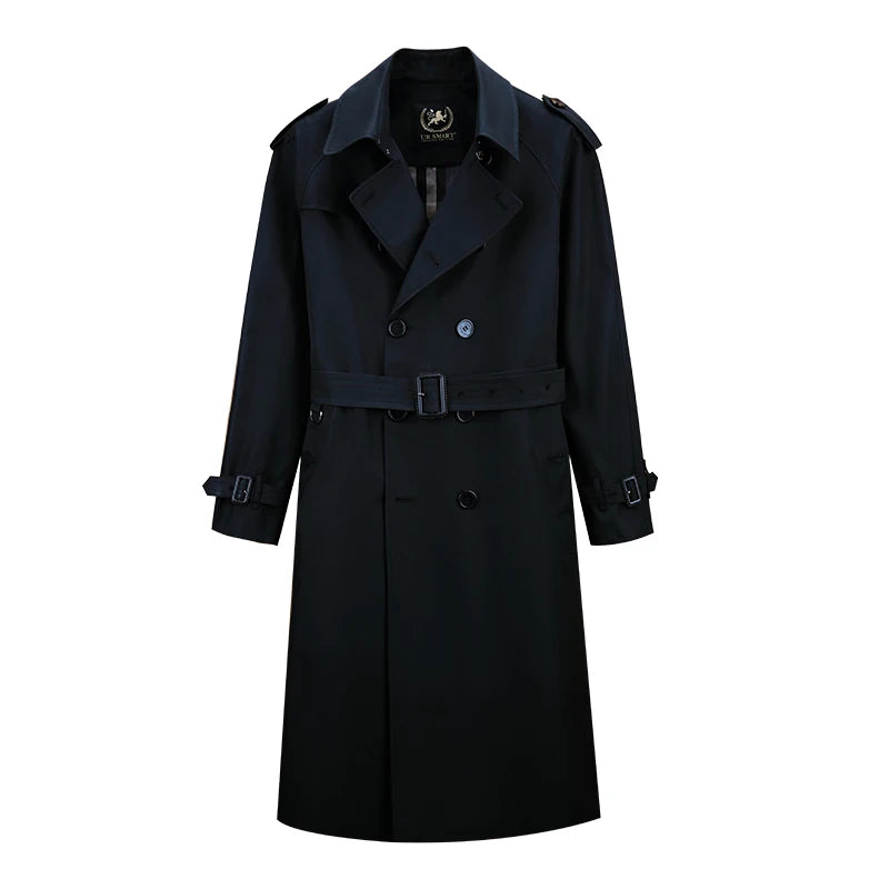 Super long windbreaker down liner  weatherproof men's trench coat British trend black trench coat men's casual coat