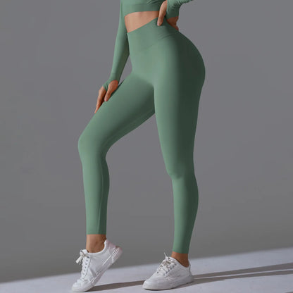 Leggings deportivos de yoga para mujer, sin costuras, cintura alta, elásticos, color sólido, para gimnasio, correr, secado rápido, realce y efecto moldeador.