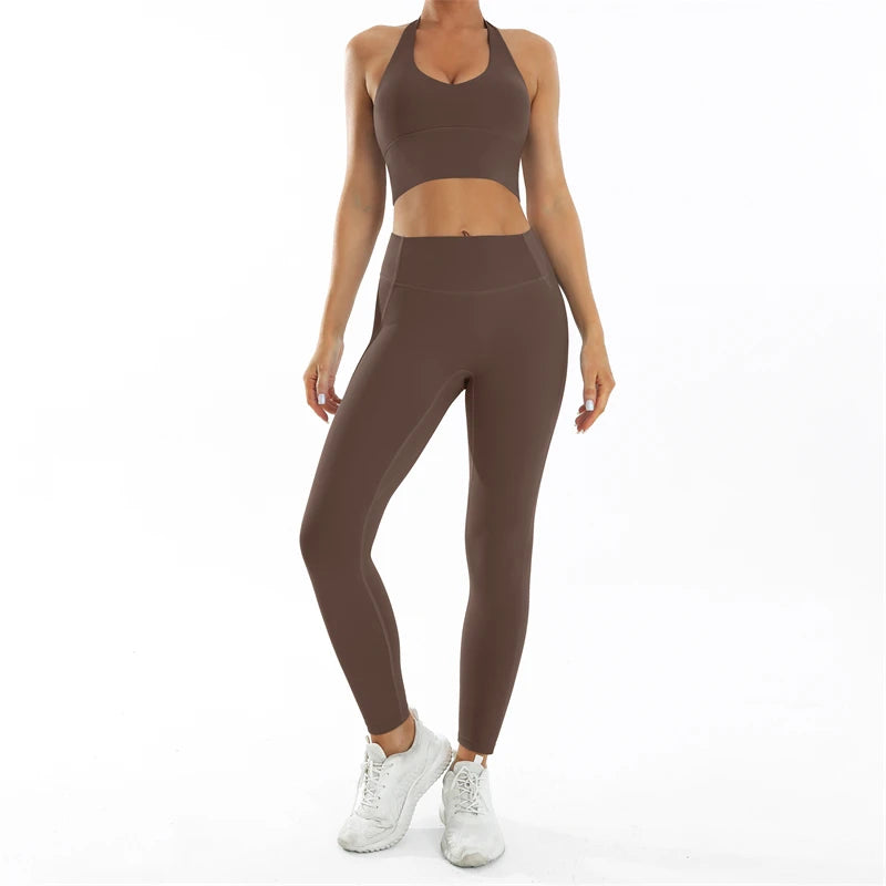 Conjunto deportivo Nude Feel Fitness para mujer, chándal sexy para yoga, ropa deportiva para gimnasio, leggings y ropa interior, ropa de entrenamiento para mujer