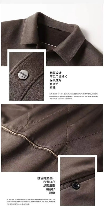 2025 Autumn/Winter New Men's Woolen Coat with 95% Wool Content, Cashmere Warmth, Light Luxury Business Leisure Woolen Coat