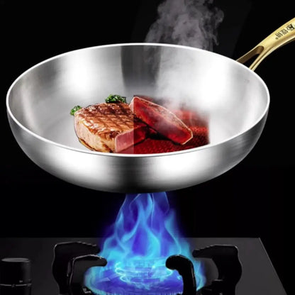 Sartén universal de acero inoxidable 316 sin revestimiento para el hogar, con tapa, wok antiadherente, para cocina de inducción