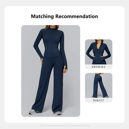 Conjunto deportivo Hearuisavy para mujer, chaqueta deportiva de manga larga con cremallera y bolsillos, ropa exterior ajustada de secado rápido para correr, pantalones de yoga de cintura alta