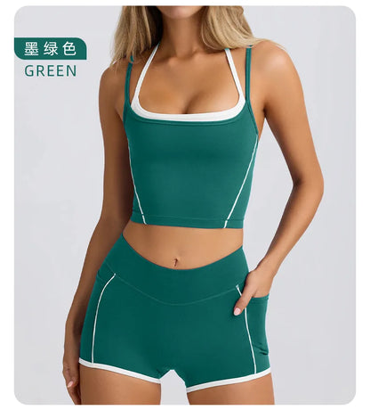 Ropa interior deportiva, chaleco, pantalones cortos, sujetador con tirantes, espalda descubierta, pilates, ajustado, elástico, para fitness, correr, yoga, conjunto de ropa para mujer