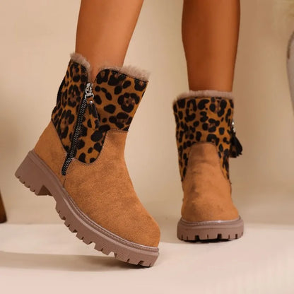 Botas de nieve gruesas de felpa para mujer, botas de invierno antideslizantes de gamuza sintética, zapatos de algodón cálidos para mujer, botines de plataforma cómodos.