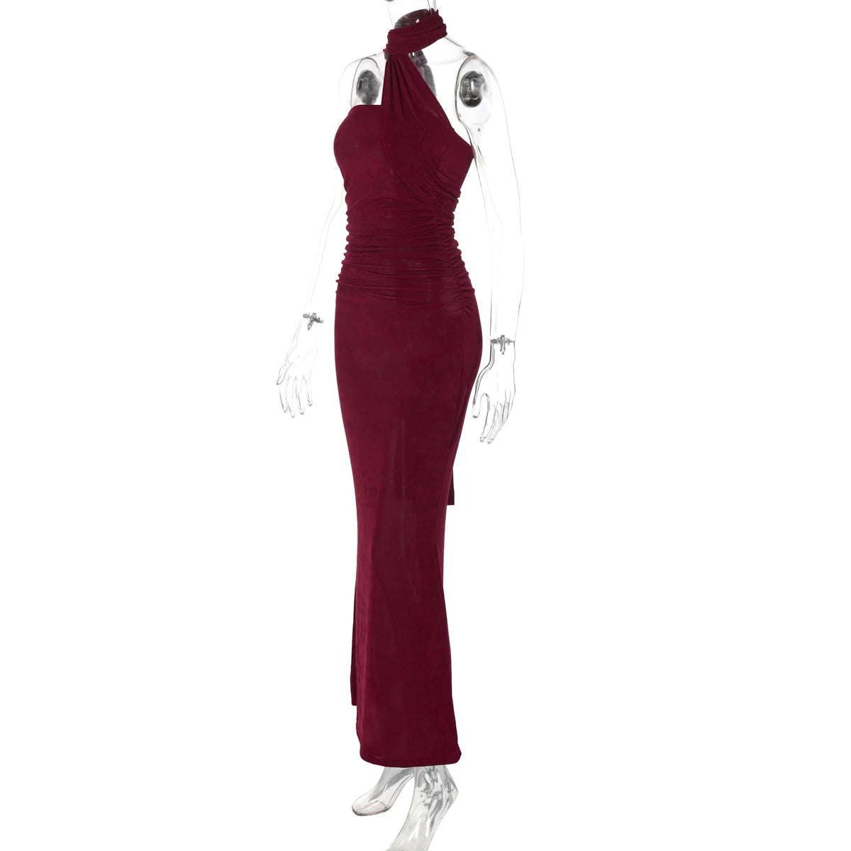 Vestido largo ajustado Hugcitar sin mangas, con espalda descubierta y escote halter. Ideal para fiestas de verano, cumpleaños y eventos especiales.