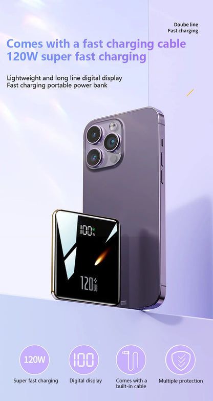 Xiaomi - Mini banco de energía de 500.000 mAh, gran capacidad, carga súper rápida, batería externa con 4 cables integrados para iPhone, Samsung y Xiaomi.