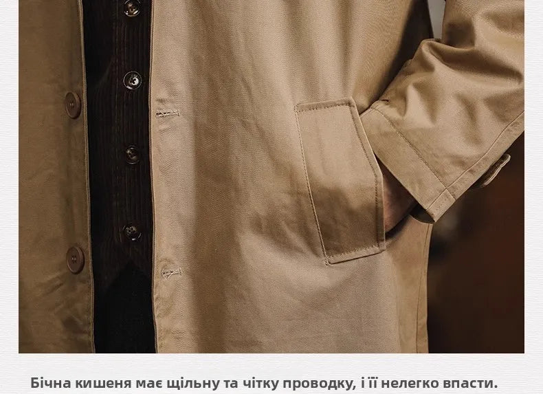 Retro American Sle Men's Long Coat Cotton Casual Faion Urban Youth Pure Color Button up Loose Fit Autumn Winter Coat