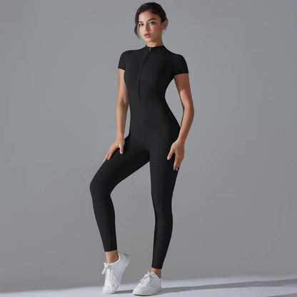 Women Zipper Bodysuits Fitness Sports Bodysuit Yoga Suit Breathable Quick Drying Sports Yoga Clothing Women Gym Push Up Workout