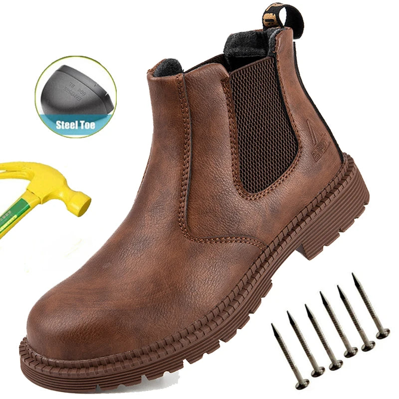 Zapatos de seguridad antideslizantes para hombre, botas de trabajo con puntera de acero, calzado de protección indestructible, botas de construcción antiaplastamiento, impermeables.