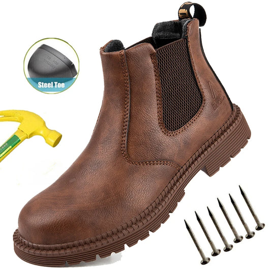 Zapatos de seguridad antideslizantes para hombre, botas de trabajo con puntera de acero, calzado de protección indestructible, botas de construcción antiaplastamiento, impermeables.